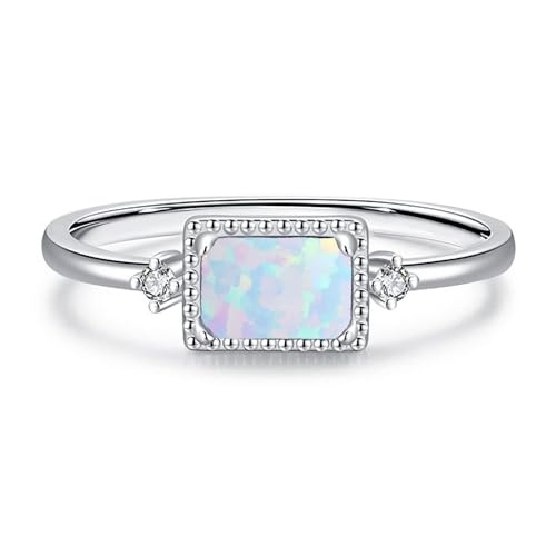 Silwan 1 Carat Opal Ring for Women Sterling Silver, Fire Opal Engagement Ring, 10K 14K 18K White Gold Personalized Wedding Ring, Jewelry for Women Engagement Wedding Size 3-13