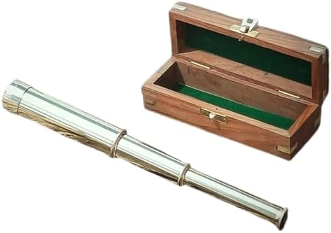 Antique Brass Telescope with Brown Wooden Box 8 Inch Nautical Observing Space Telescope for Unisex