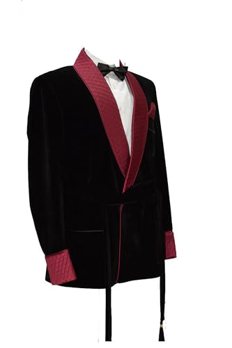 Smoking Jacket, Men Double Breasted Luxury Velvet Black Cigar Robe & Blazer for Dinner,Party,Wedding,etc2