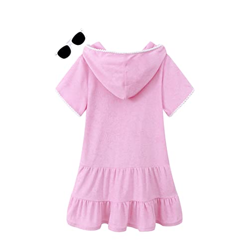 Luckygal Girls Swim Cover Up Kids Swimsuit Coverup Terry Zip-Up Beach Bathing Suit Robe, Size 6 7 Pink #TOP1