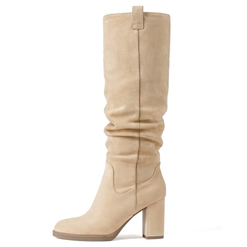 Suede Knee High Boots for Women - Tall Chunky High Heel Dress Boo...