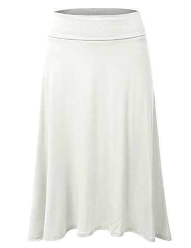 JJ Perfection Women's Casual High Waisted Flare Ruffle Midi Skirt with Elastic Wide Waistband, Knee Length, Reg and Plus Size