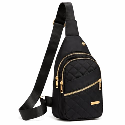 Mochila Sling Crossbody Compacta Feminino em Nylon Resistente à Água – Bolsa Peitoral Leve para Viagem, Caminhada, Passeio e Uso Diário – Preta