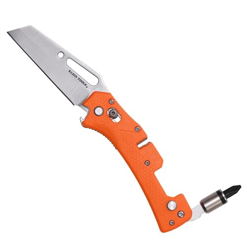 Klein Tools 44056D Electricians Pocket Knife with Driver Sheepsfoot Blade Wire-Stripping Notch Removable 1/4-Inch Slotted and #2 Phillips Bit 90 and 180-Degree Driver Locking Positions