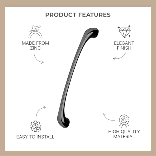 Image of LAPO 6 Inch Cabinet Handles for Home Furniture Use, Suitable for Kitchen Cabinets and Cupboard Doors, Strong Grip Design, Easy Screw Installation, Hole to Hole Size 13.2 cm (Black, Pack of 2)