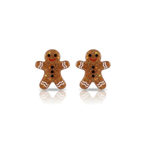 ROSTIVO Gingerbread Man Stud Earrings Acrylic Christmas Cookie Glitter Jewelry for Women Cute Holiday Party Accessories & Festive Gift Idea
