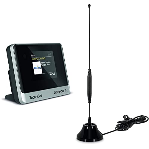 TechniSat DIGITRADIO 10 C - DAB+ Digitalradio Adapter schwarz/Silber & DIGIFLEX TT6 - Passive Stab-Zimmerantenne DVB-T2/DAB+/UKW schwarz