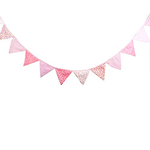 JZK 3,5 m Banderines de Fiesta Rosa Bandera Triangular Bandera de Tela Banderines de Cuerda Banderas para niña Cumpleaños Bautismo Bautizo Comunión Dormitorio Decoración Colgante