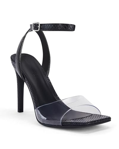 Image of Coutgo Womens Clear Heels Sandals Square Toe Ankle Strap High Heeled Stiletto