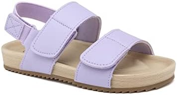 Cubufly Toddler Sandals Double Strap Flat Comfortable Summer Shoes Back Elastic Straps with Hook Loop Open Toe Lightweight Hook Loop Sandal Purple