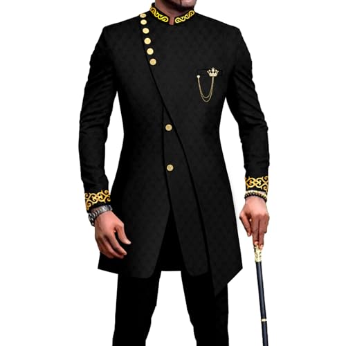 Men`s Suit Double Breasted Slim Fit Embroidery Chain Blazer and Pants Set Dashiki Outfits African...