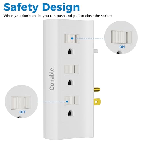Extensión vertical con 6 tomas, Cubiertas deslizantes de seguridad, 125V 15A 1875W, color blanco, pack de 2 miniatura 7