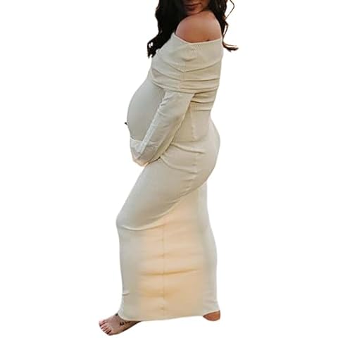 Cichic Knit Off Shoulder Flare Sleeve Mermaid Bodycon Elegant Vacation Photoshoot Baby Shower Maternity Maxi Dress Yellow Cover