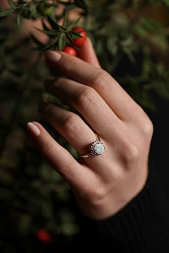 Alpha Rock Genuine Solid 925 Sterling Silver Simulated Round Fire Opal CZ Accents Halo Ring, Engagement Promise Wedding Statement Birthstone Fine Ring, Gift for Women3