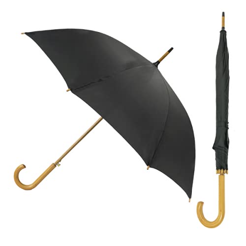 Umbrella HeavenGentlemans Umbrella | Wood Handle Stick Umbrella | Traditional Gents Wooden Brolly | Classic Automatic Mens Umbrella | Ladies Vintage Walking Brolly | Auto Push Button Waterproof…