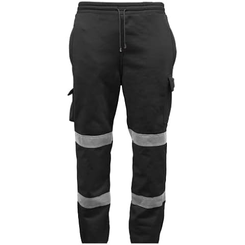 Candid Styles® Men's Hi Viz Work Wear Trouser Safety Work Wear Reflective Tape Stripe Elastic Waistband Pants (L, Black) Cover