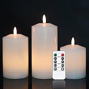 Eldnacele White Flameless Pillar Candle Flickering with Remote Timer, Real Wax 3D Wick Battery Operated LED Candles Pack…
