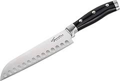 Lagostina Coltello Santoku Forgiato, Inossidabile, Manicatura Ergonomica, Nero e Acciaio, Lunghezza Lama 18 cm