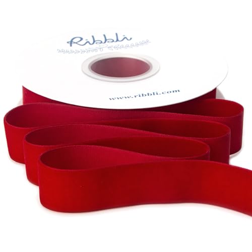 Ribbli Polyester Dark Red Velvet Ribbon,1 Inches Continuous10-Yard Spool,Christmas Ribbon for Gift Wrapping,Floral Bouquets, Home Decor