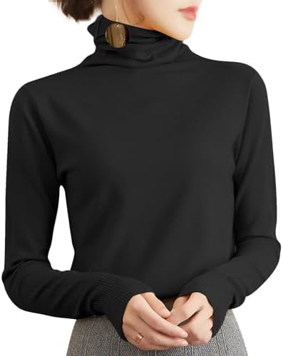 （08:30時点） [YUMISS] セーター レディース 10色展開 【超繊細断熱保温素材・首元まであったか・こなれ感満点】ハイネック ニット 暖かい 柔らかい 着回し トップス 秋冬 おしゃれ カジュアル オフィス インナー カットソー (JP, アルファベット, L, ブラック)