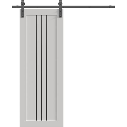 Image of Sartodoors Sliding Interior Door 6094 Single Barn Door White with Black Opaque Glass Solid MDF Modern Design 18 x 80 in