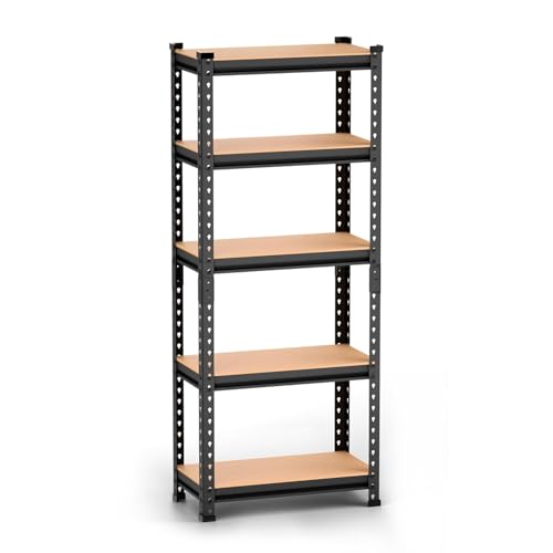 Image of 5-Shelf Adjustable Boltless Metal Shelving Unit /Heavy Duty Metal Storage Rack with Wooden Planks for Home /Garage /Office & Shop /Utility Display Rack (60 x 24 x 12 Inch, 5 Shelf)