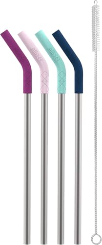 Ello Impact 4 Pack Reusable Metal Straws with Silicone Tips Made ...