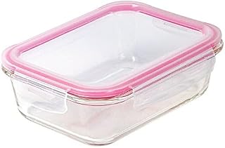 Glass Food Storage Container with Set with Pink Locking Lids , Air Tight, Freezer & Dishwasher Friendly (375 ml)