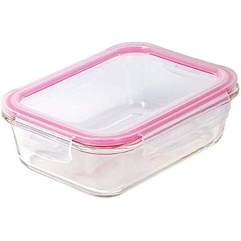 Glass Food Storage Container with Set with Pink Locking Lids , Air Tight, Freezer & Dishwasher Friendly (720 ml) Cover