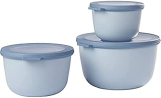 Mepal Multi Bowl Cirqula 3-Piece Set Food Storage Container with Lid - Suitable as Airtight Storage Box for Fridge & Freezer, Microwave Container & Servable Dish - 500, 1000, 2000ml - Nordic Blue.