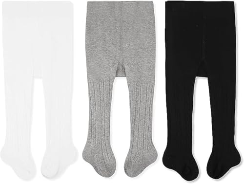 Image of CozyWay Girls Tights Cotton Cable Knit Footed Pantyhose Baby Toddler Leggings - Pack of 3