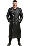 Black Real Leather Trench Coat German Classic Officer Military Uniform (XS)