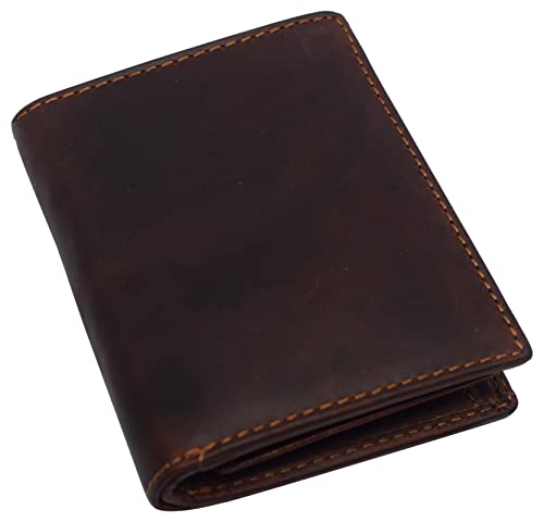 Large RFID Genuine Vintage Leather Card Holder Bifold Trifold Wallet Snap Closure 2 ID Windows for Men (Vintage Brown)4