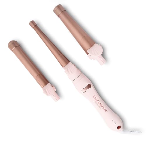 The Beachwaver Co. Multi-Barrel Rotating Curling Iron - Pink Rosegold | Professional Automatic Iron with 3 Interchangeable Ceramic Barrels - Attachments Included! | Auto Shut-Off, Travel-Friendly