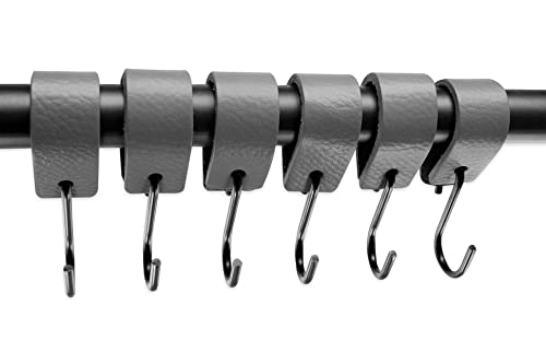 Brute Strength - Leather S Hooks for Hanging - Grey - 6 Pieces - Incl. Silver & Black Hooks for Hanging Coats Cups, Towels, Kitchen - Image 2