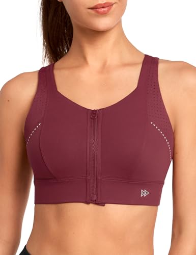 イベット スポーツブラ 揺れない レディース 前開き 大きいサイズ ハイサポート 一体型カップ 調整でき 吸汗速乾 メッシュ プリント ランニング ジム スポブラ L Plus レッド