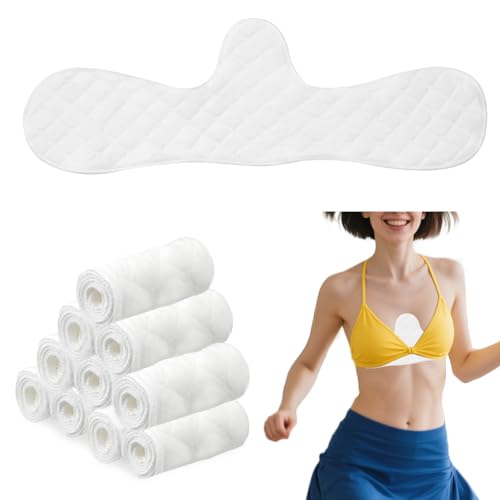 10 Forros Debajo de Sujetador Algodón Reutilizables Almohadilla de Absorber Sudor Debajo de Pecho Mujer (Blanco)