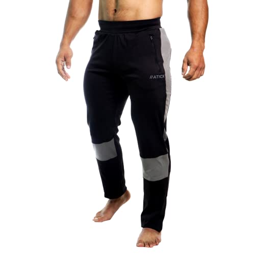 Image of ATICX Men's Slim Fit Polyester Track Pants - 4 Way Stretch Lycra Lower for Sports, Running, Gym with 2 Zip Pockets