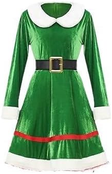 5 Pack Women Christmas Elf Costume Set Velvet Dress Belt Striped Over Knee High Socks Elf Hat Shoes for Cosplay