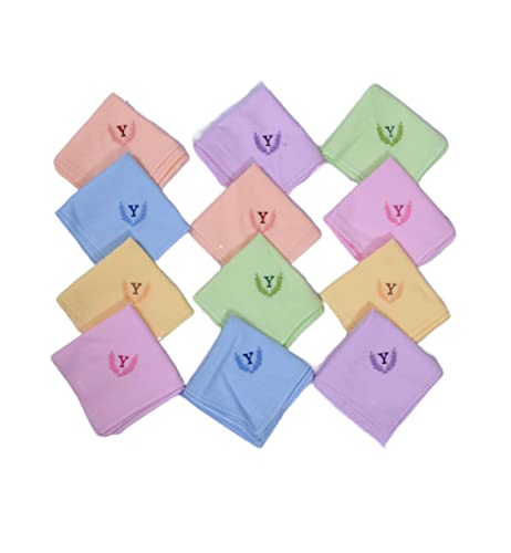 Image of ANTONIA Personalized Cotton Women's Handkerchiefs with Embroidered Initials, Assorted Colours (33 cm x 33 cm)