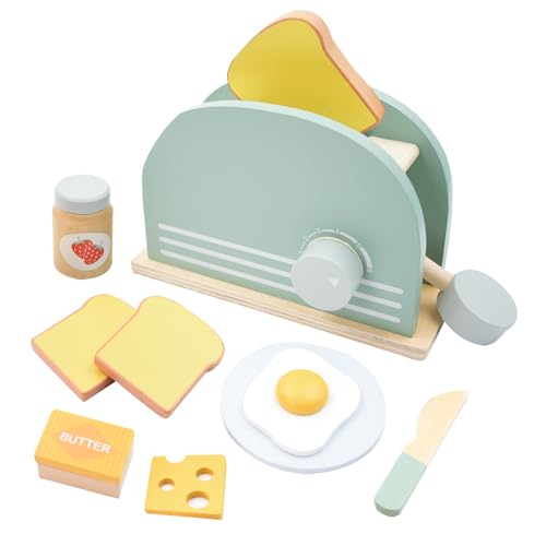 Coriver Cuisine Bois Enfant, Grille-Pain en Bois Bebe, Cuisine Enfant Accessoire avec Tartines de Pain, Jeu de Rôle Ustensile Enfants pour Garçons Filles 3+...