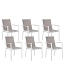 Beliani Gartenstuhl 6er Set Aluminium weiß Stoffbezüge grau Armlehnen modern Busseto