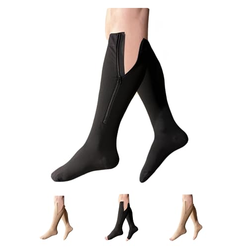 HealthyNees 30-40 mmHg Extra Firm Compression Closed Open Toe Wide Zipper Socks (Large-X-Large, Closed Toe Black)