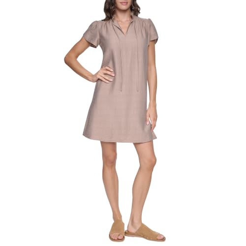 Image of DKNY Women's Front Tie Ruffle Neckline Trapeze Dress