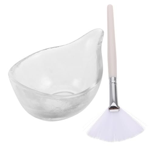 minkissy Ciotola in Vetro Per Miscelazione Maschere Viso Pennello Applicatore a Ventaglio Per Cura Professionale Della Pelle, Set Portatile Ergonomico Per Trattamenti Spa e Uso Domestico