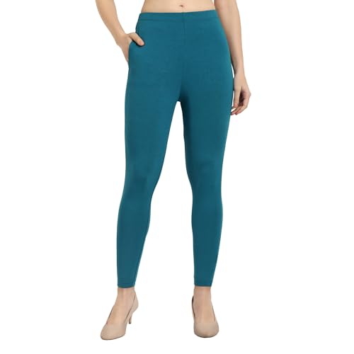 Image of ONE SKY Women Ankle Length Leggings | Premium Cotton Modal Spandex Blend | High Waist Stretchable & Bio-Washed Fabric | Colour-Lock | Ethnic Leggings for Women