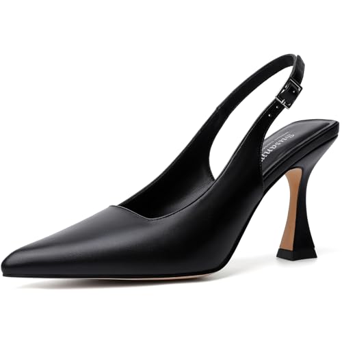 Image of Susanny Slingback Kitten Heels Elegant Dressy Pumps for Women Closed Pointy Toe Sexy Chunky High Heels Wedding Bride Prom Party Dress Shoes