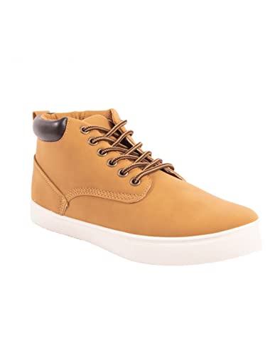 Baskets Ville Homme Montantes Camel Renfort Simili Cuir Marron Semelle blanche-40