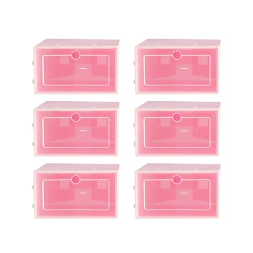 ADOCARN Caja para Guardar Zapatos Apilable 6 Piezas de Plástico Grueso Transparente Talla S Rosa, Organizador para Armario, Almacenamiento para Zapatillas y Calzado Pequeño