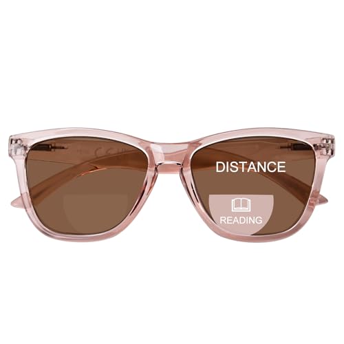 ZESAKER Bifocal Reading Sunglasses for Women Men Stylish Outdoor UV Protection Reader Sunglasses Spring Hinges (Light Brown, 2.5)